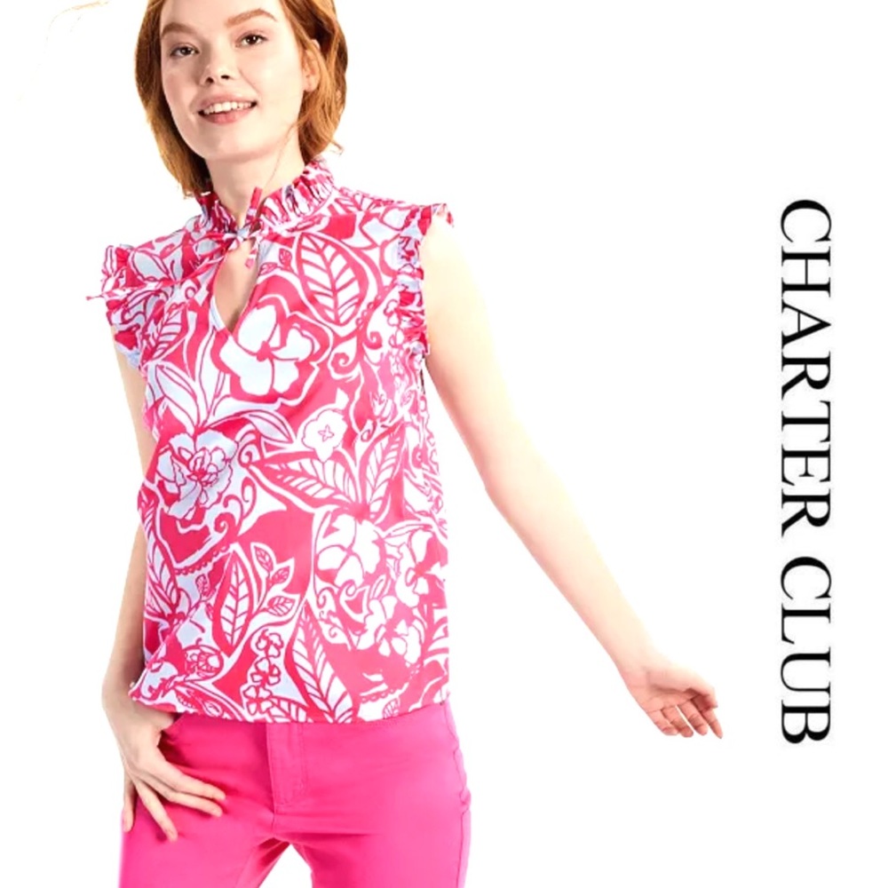 NWT Charter Club Floral Print Keyhole Top Size XXL USW